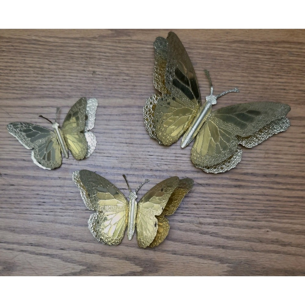 Lot of 3 Vintage brass copper Metal Butterflies Wall Art butterfly decor hanging